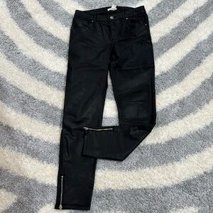 EUC H&M stretch shiny black jeans with zipper ankles sz 8